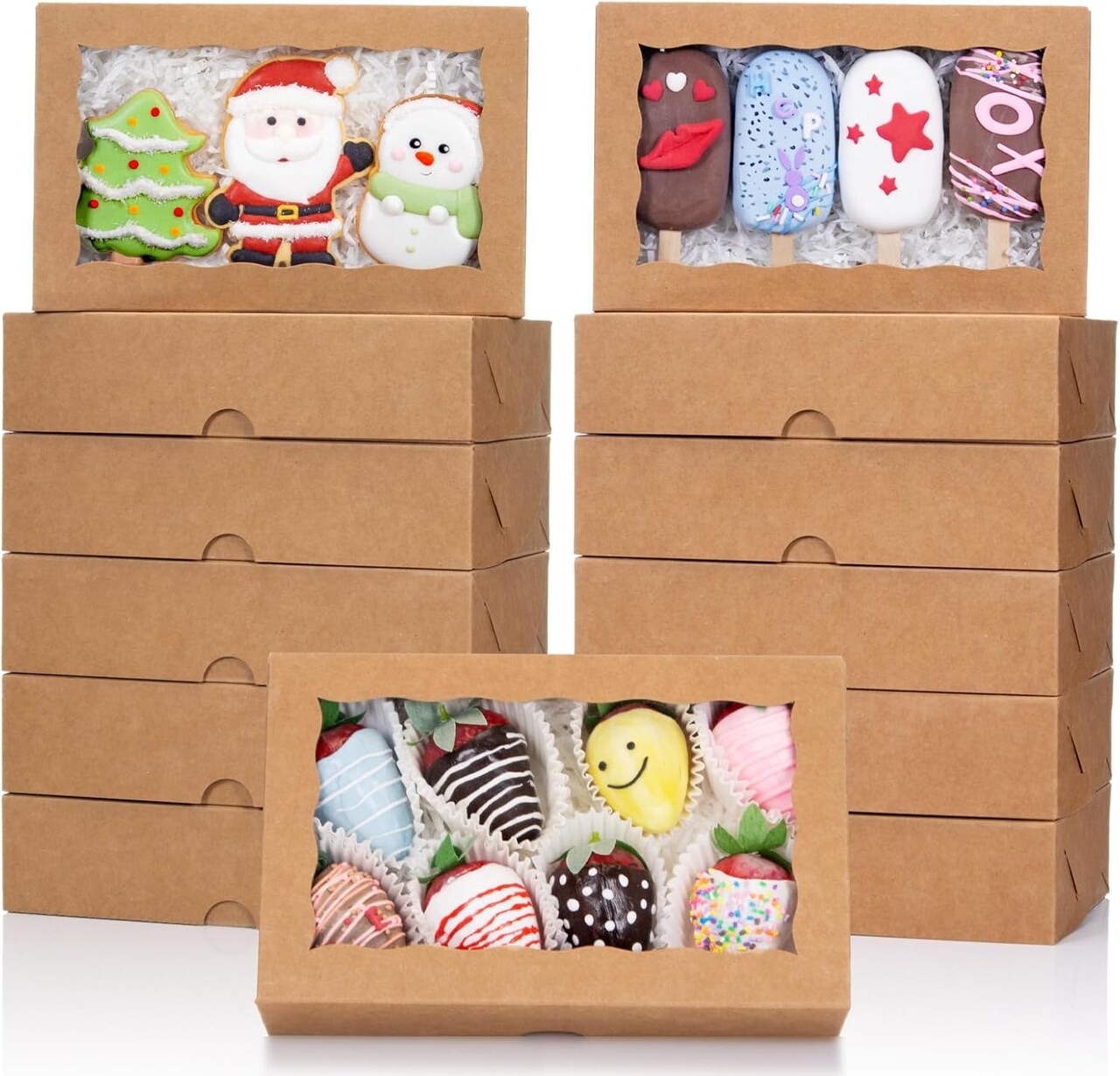 50PCS 8x5x2Inch Bakery Boxes with Window Chocolate Covered Strawberries Boxes Cookie Boxes Cakesickle Boxes Browines Boxes Donut Boxes